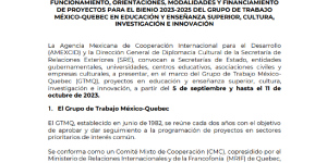 Convocatoria de proyectos bilaterales para financiamiento – Grupo de Trabajo México – Quebec 2023-2025