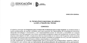 CONVOCATORIA PARA EL PROGRAMA PARA EL DESARROLLO PROFESIONAL  PARA EL TIPO SUPERIOR