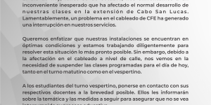 Suspensión de clases extensión de Cabo San Lucas