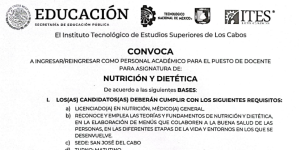 CONVOCATORIA ABIERTA PARA INGRESAR O REINGRESAR COMO PERSONAL ACADÉMICO DE LAS SIGUIENTE ASIGNATURA DE: