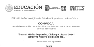 Convocatoria, Beca al Mérito Deportivo, Cívico y Cultural 2024 SEMESTRE AGOSTO-DICIEMBRE 2024