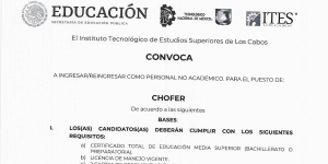 CONVOCATORIA PARA INGRESAR O REINGRESAR COMO PERSONAL NO ACADÉMICO PARA EL PUESTO DE CHOFER