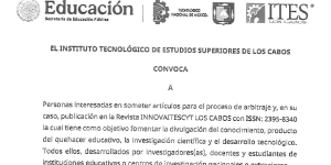 CONVOCATORIA PUBLICACIÓN EN LA REVISTA INNOVAITESCYT LOS CABOS